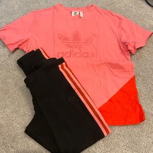 Adidas Coral Tee and Black Pants Set